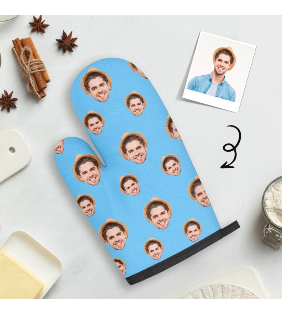 Um presente divertido e engraçado para um pai com ótimo sentido de humor. Uma pega de cozinha personalizável com uma fotografia