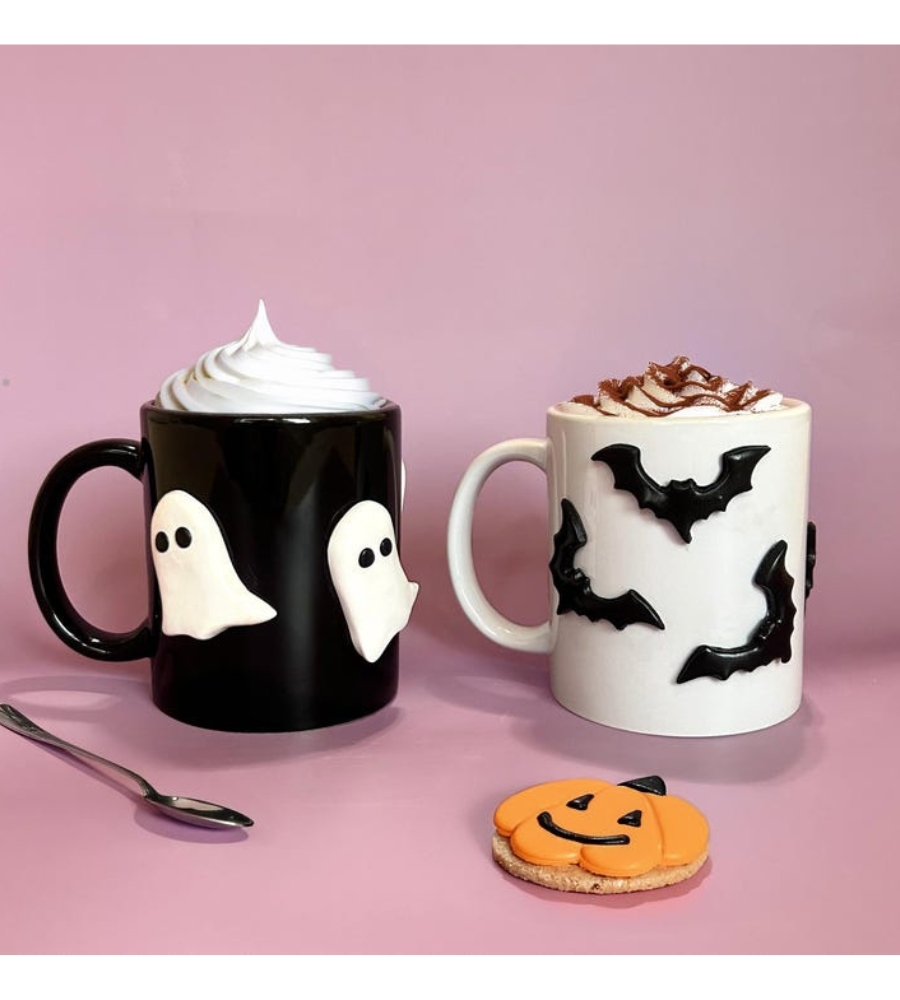 Canecas de Halloween 3D, com fantasmas e morcegos. Um presente especial para fãs deste dia macabro