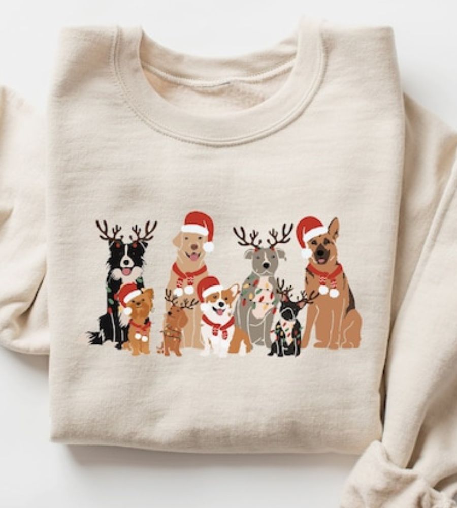Troca de presentes no amigo secreto no Natal: camisola com cães natalícios