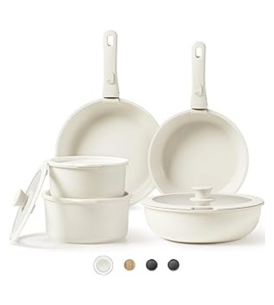 Ideias de presentes BlackFriday: conjunto de tachos e frigideiras de cor nude