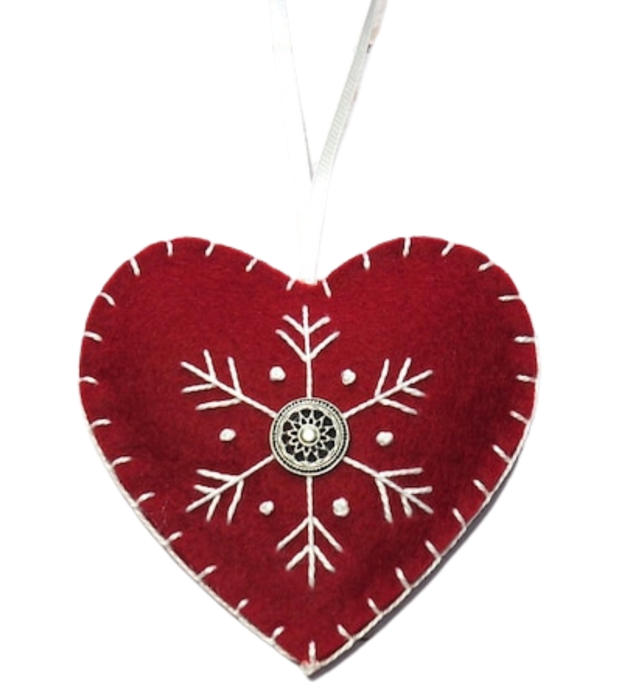TOP Ornamentos de Natal, presentes únicos: enfeites coração de feltro vermelho
