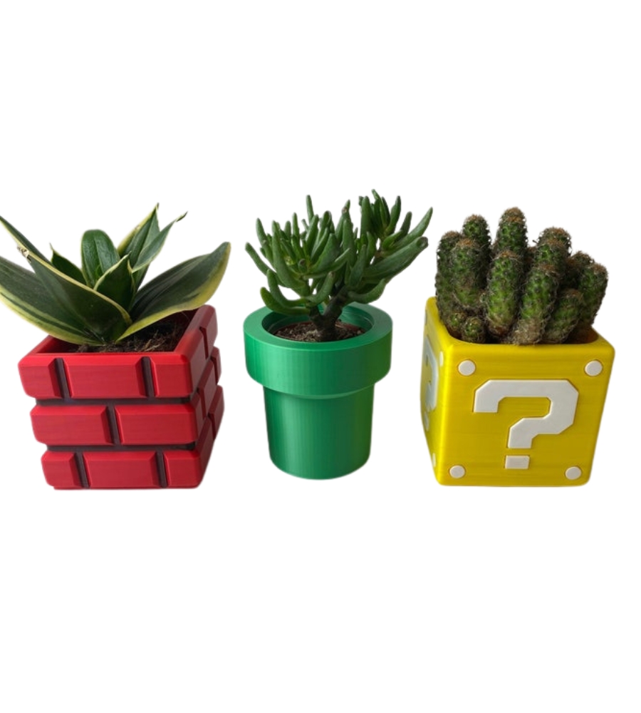 Lista Completa de Prendas de Natal 2024: vasos de plantas em forma de elementos do lendário jogo Super Mário